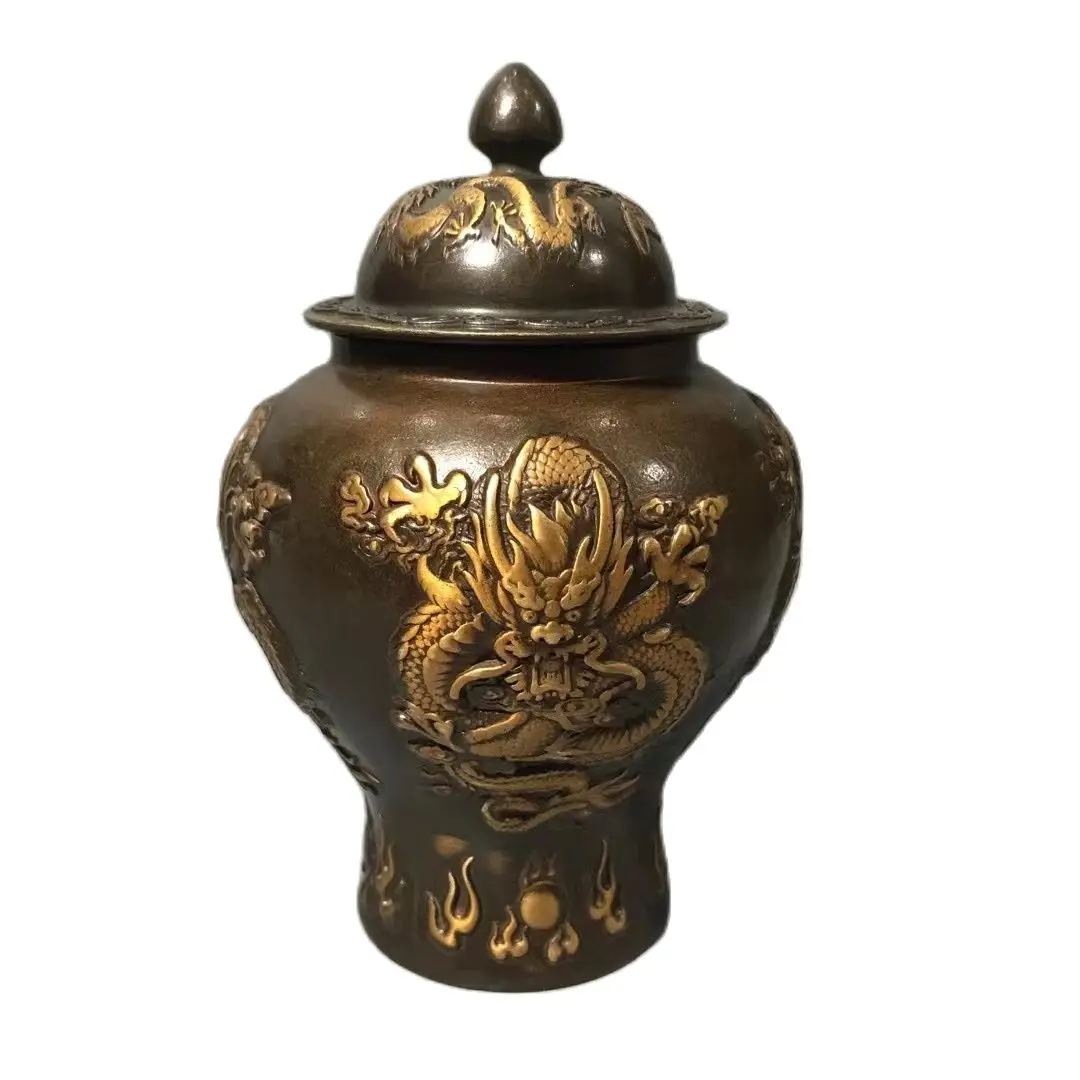 

Height 15CM,Collection Chinese Pure Bronze Dragon Pot With Lid ,High Quality Home Art Decoration Antique Pot