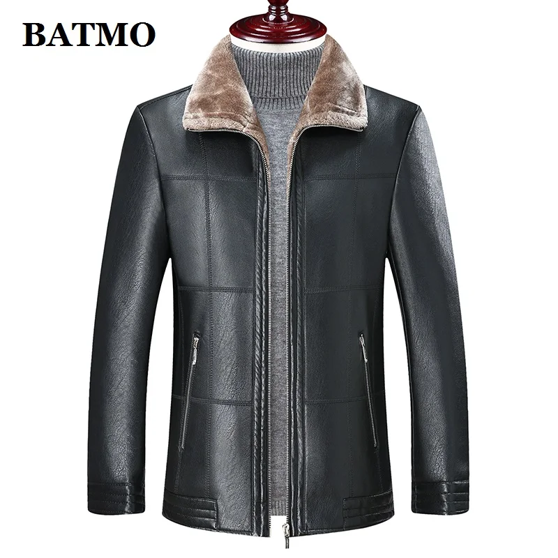 BATMO 2019 new arrival winter thicked PU parkas men,men