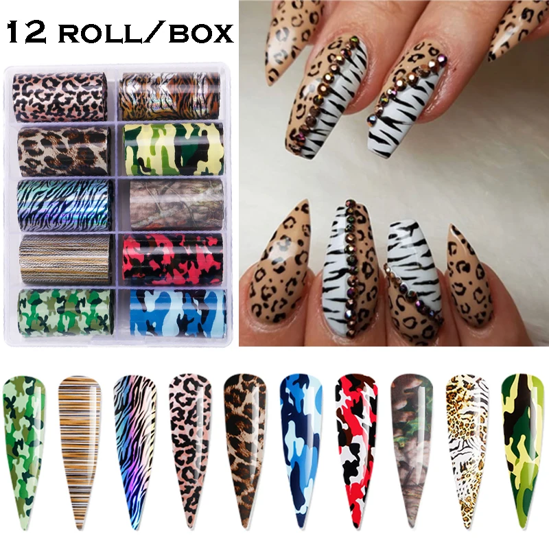 

10 Roll/Box Nail Stickers Flower Butterfly Leopard Paper Foils Transfer Decal Water Sliders DIY Nail Art Decorations Wraps