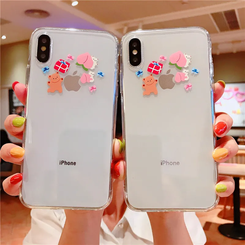 Мультфильм милый медведь персик Мягкий ТПУ Телефон чехол для iPhone 6 6S Plus 7 8 X XR XS MAX
