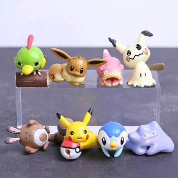 

Anime Cartoon Monsters Eevee Mimikyu Ditto Slowbro Sentret Piplup Natu Mini PVC Figures Collectible Toys Dolls 8pcs/set