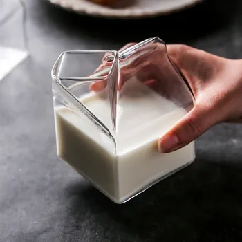

370ml Glass cup square milk box coffee cups creative juice bottle clear glass gifts Home kitchen tableware mx10221426