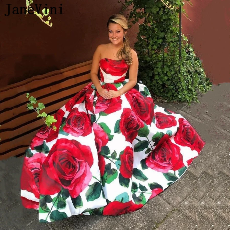 Janevini 2020 Red Rose Floral Long Prom ...