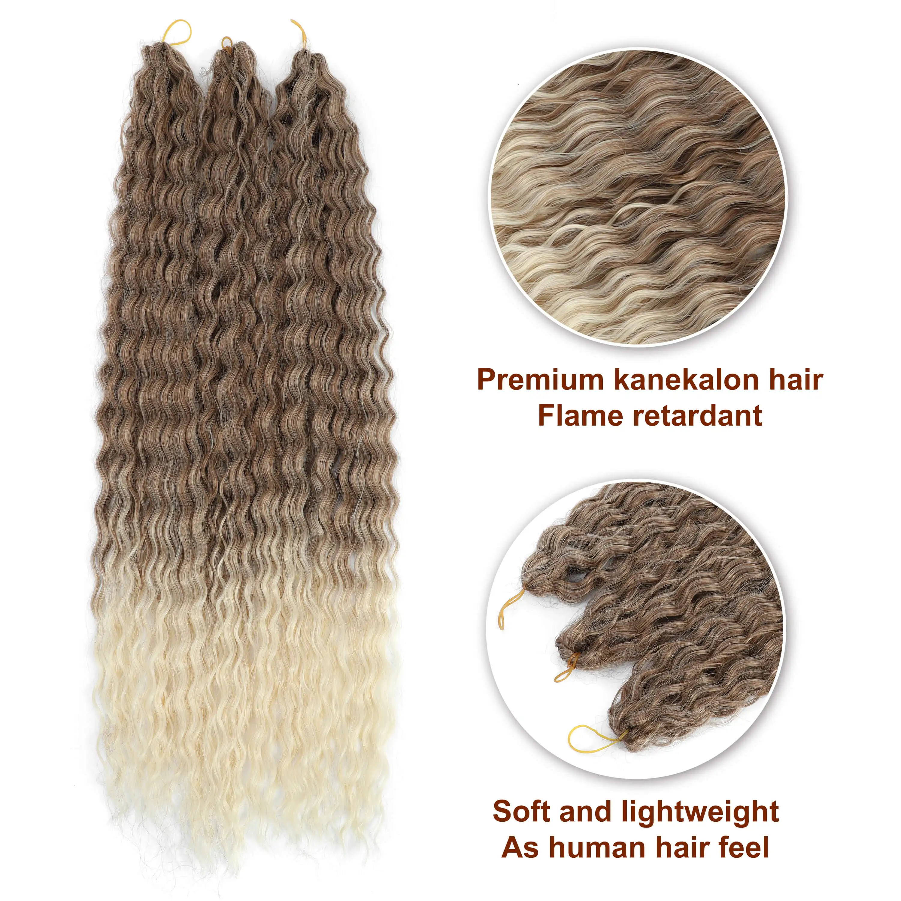 YunRong Synthetic Curl Hair Soft Braiding Extension 30 Inches Crochet Hair Long Water Wave Ombre Color Hair