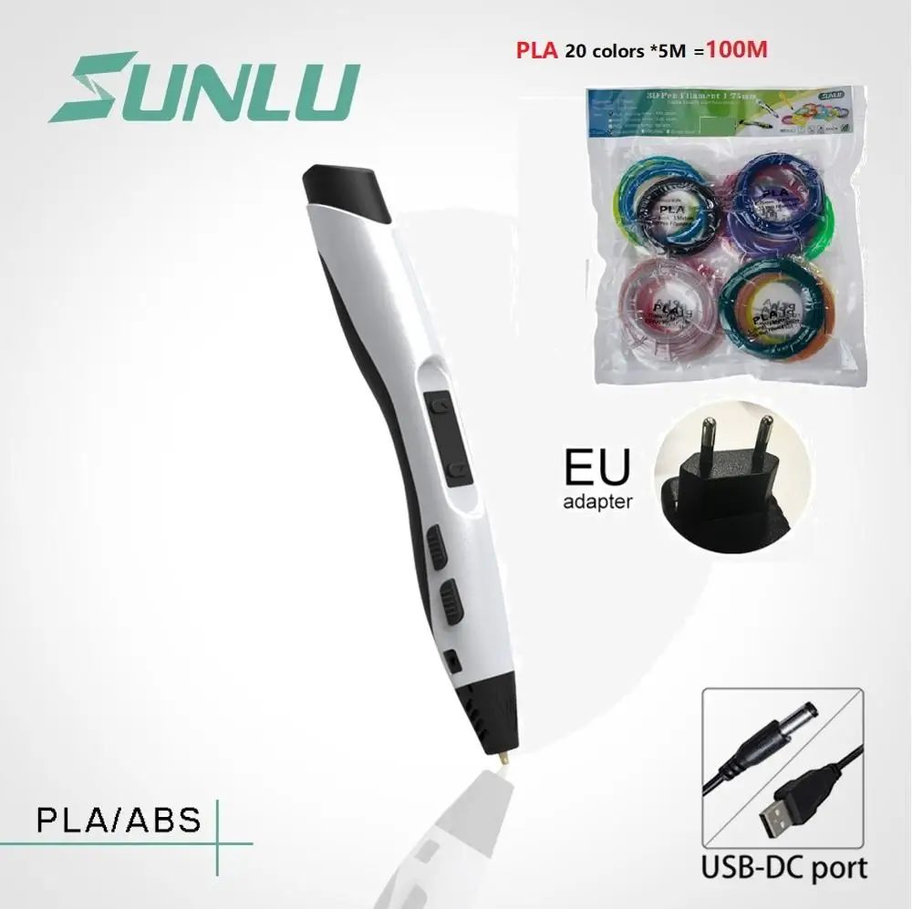 300White EU PLA 100M 5 шт., новинка, 3D Ручка, высокое качество, безопасность,, сделай сам, печать ABS, PLA, PCL, USB, нить, креативная игрушка, подарок, дети, взрослые, Сверхлегкий - Цвет: 300White EU PLA 100M