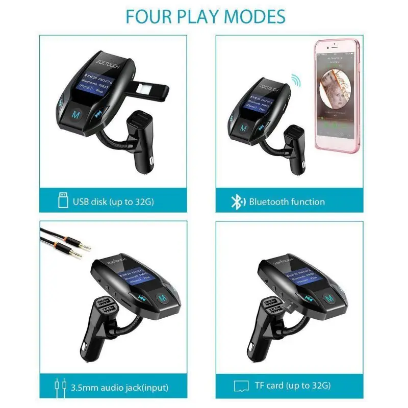 FM рабочее расстояние двойной USB порт 3 А выход Bluetooth 3,0 fm-передатчик Автомобильный MP3-плеер со встроенным микрофоном