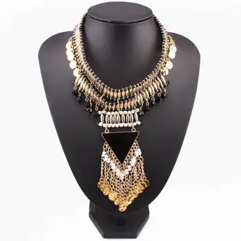 

2020 Triangle Pendant Bib Multi Layers Gold Color Chain Chunky Statement Choker Necklace Brand New Design Fashion Necklace