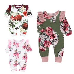 Vêtements pour nouveau né, barboteuse à manches longues, motif Floral, manches papillon, combinaison 0 18 mois, vêtements pour bébé fille 
