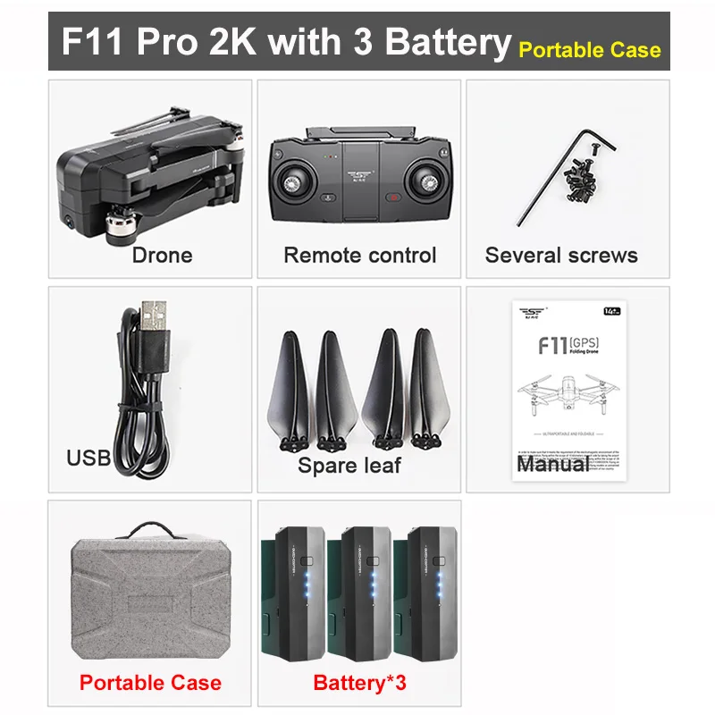 SJRC F11 PRO Дрон с GPS с Wifi FPV 1080 P/2 K HD камера F11 бесщеточный Квадрокоптер 25 минут время полета складной Дрон Vs SG906 A3 - Цвет: 2K 3B Case