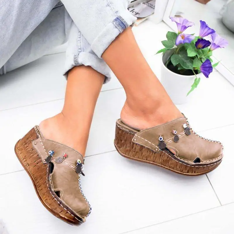 Slippers women sandals 2020 female shoes Wedges Platform Summer Fashion Heeled Slides Casual Round Toe Ladies Shoes | Обувь