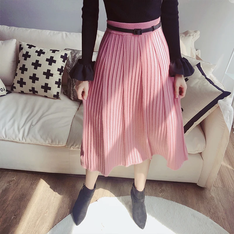 Dabuwawa шикарная Женская плиссированная юбка трапециевидной формы с эластичной талией Осень-зима женские юбки элегантные офисные женские розовые юбки DN1DSK008