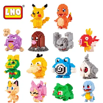 

LNO Plastic Building Blocks Anime Pikachu Action Figures Pikachu Toys Charmander Model Micro Diamond Educational Toys For Kids