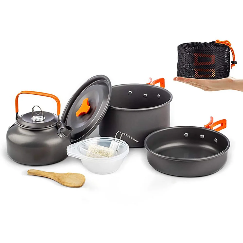 Aluminum Camping Cookware Set Outdoor Cooking Kit Hiking Tableware Tourism Equipment Kettle Pot Frying Pan BBQ Picnic