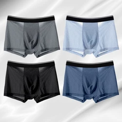 4Pcs/Lot Sexy Men's Underwear Ice Silk Underpants Mesh Panties Breathable Comfortable Men Boxer Briefs Size L XL XXL 3XL 4XL 5XL
