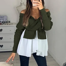 ^^Best Offers Puimentiua 2020 Spring V-neck Cross Strapless Blouse Women Irregular Stitching Tops Fashion Long Patchwork Pullover Ladies Shirt ^^Best Offers Puimentiua 2020 Spring V-neck Cross Strapless Blouse Women Irregular Stitching Tops Fashion Long Patchwork Pullover Ladies Shirt