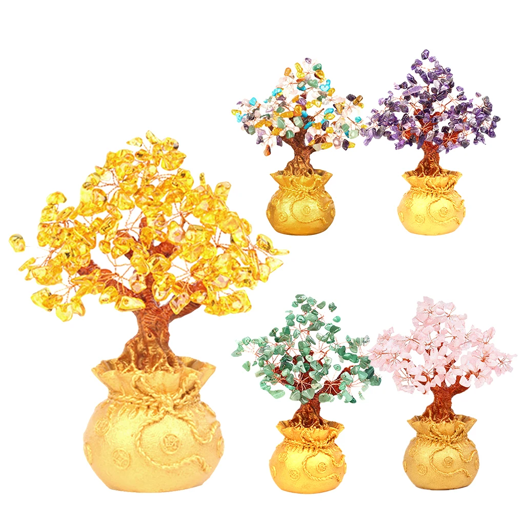 7inch Feng Shui Crystal Money Wealth Luck Tree Natural Bonsai for Office Home Desk Decoration Ornaments | Дом и сад