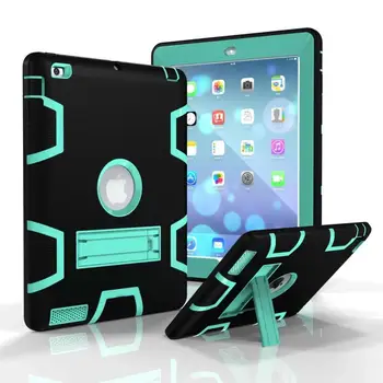 

Silicone Kickstand Cover Coque for iPad 4 3 2 Case Shockproof Heavy Duty for iPad 2 3 4 Hybird Armor PC Rubber Anti-knock Case