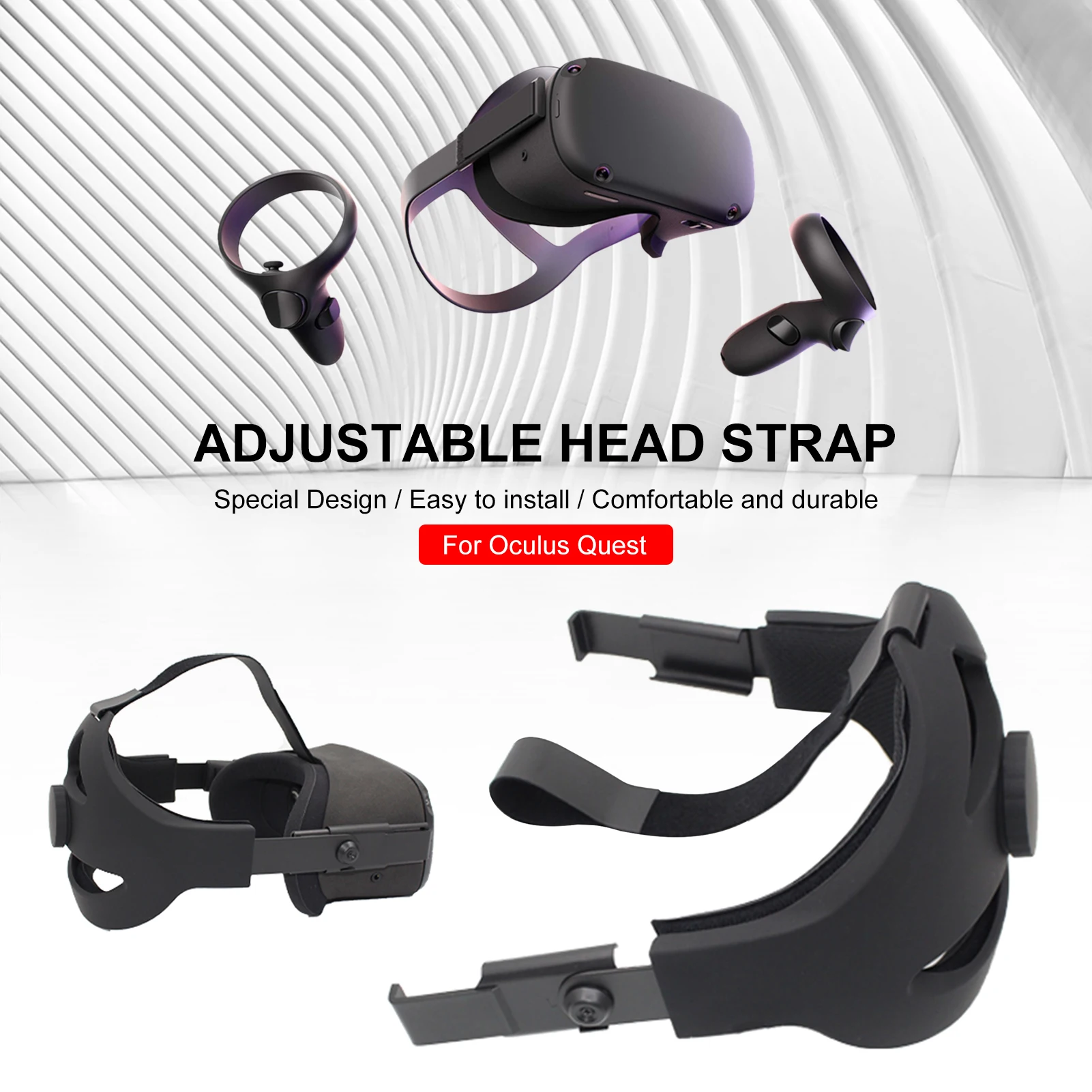 For Oculus Quest 2 Head Strap Foam Pad VR Elite Strap Black Comfort Replacement Strap Enhanced Support Gravity Pressure Balance