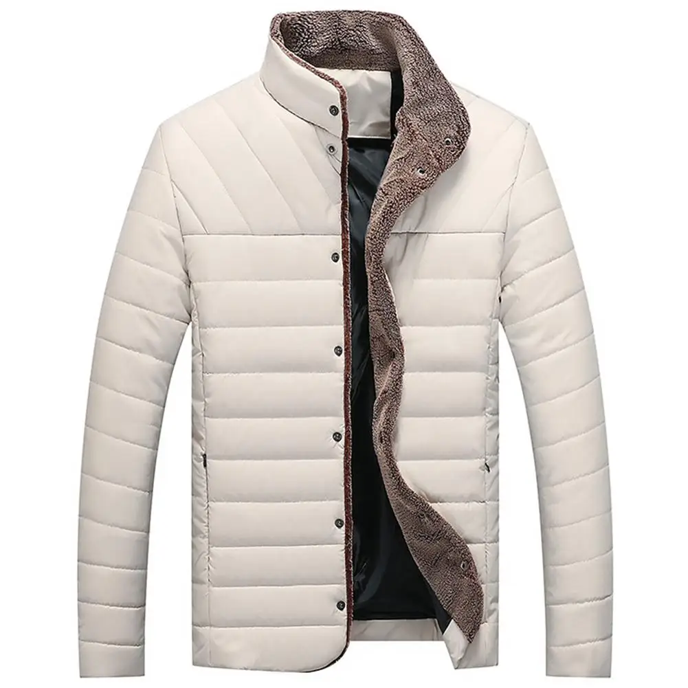 Winter Men Solid Color Stand Collar Long Sleeve Button Down Jacket Quilted Coat Men Casual loose plus velvet thick warm Outwear