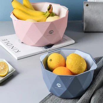 

2-layer Plastic Drain Basket Geometric Hollow Separable Vegetable Basin Washing Rice Colander Fruit Container Kitchen Strainer