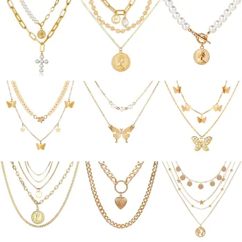 

LETAPI Vintage Gold Color Portrait Coin Pearl Pendant Necklaces For Women Bohemia Fashion Simulated Pearl Long Necklace Jewelry