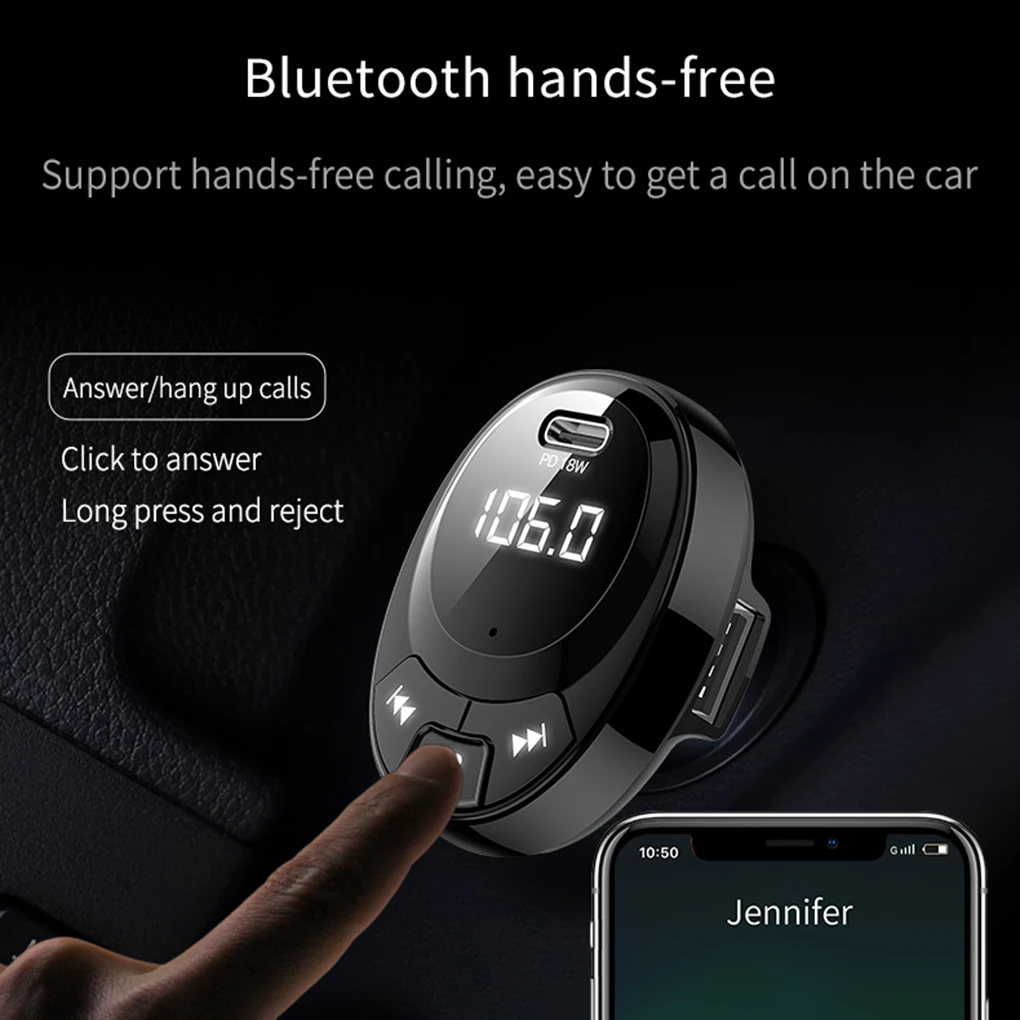 Автомобильный fm-передатчик Bluetooth 5,0 Автомобильный MP3-плеер беспроводной адаптер для быстрой зарядки аккумулятора