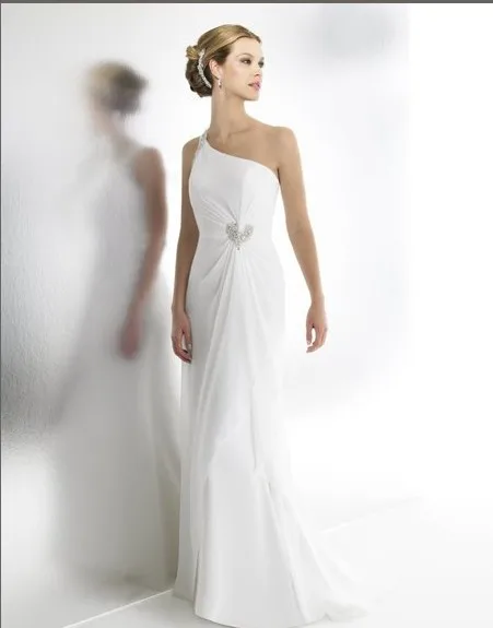 Gratis Verzending 2017 Chiffon Mermaid Een Schouder Trein Kristallen Bugle Bead Low Back Bridal Gown Wedding Party Dress Gratis Verzending 2017 Chiffon Mermaid Een Schouder Trein Kristallen Bugle Bead Low Back Bridal Gown Wedding Party Dress