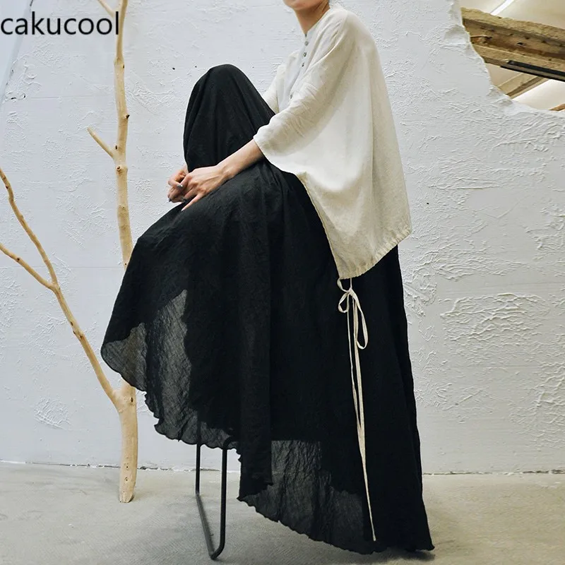 

Cakucool Literary retro linen skirt a word high waist super fairy cotton and large swing skirt in the long skirt female summer