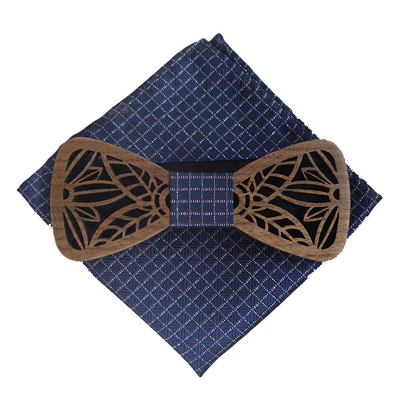 

Classic Hollow Carved Wooden Bow Tie Pocket Towel Set Men's Suit Leisure Wedding Solid Wood Bowtie High Grade Classic Trendy