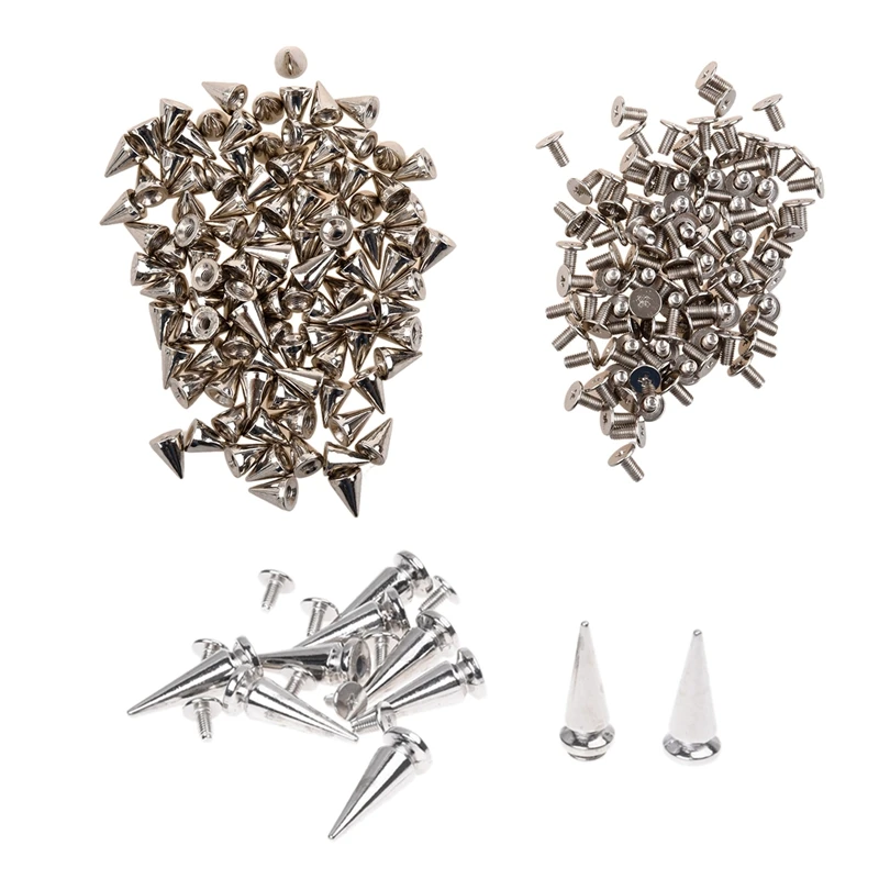 

100pcs/Set 9.5mm Silver Cone Spikes Screwback Studs DIY Craft Cool Rivets Punk & 10 Sets Cone Screwback Spikes Studs 25mm Silv