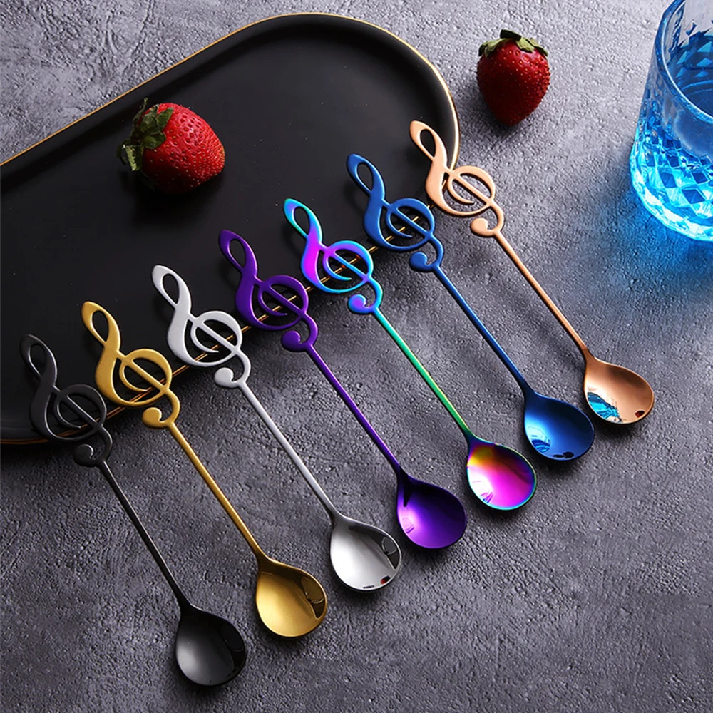 

Melody Musical Notes Guitar Coffee Spoon Teaspoon Ice Cream Stainless Steel Flatware