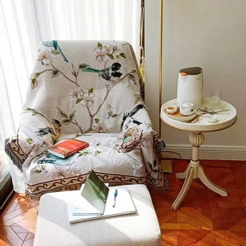 

Modern minimalist flower and bird sofa cushion sofa towel knitted blanket double-sided line blanket jacquard craft tapestry