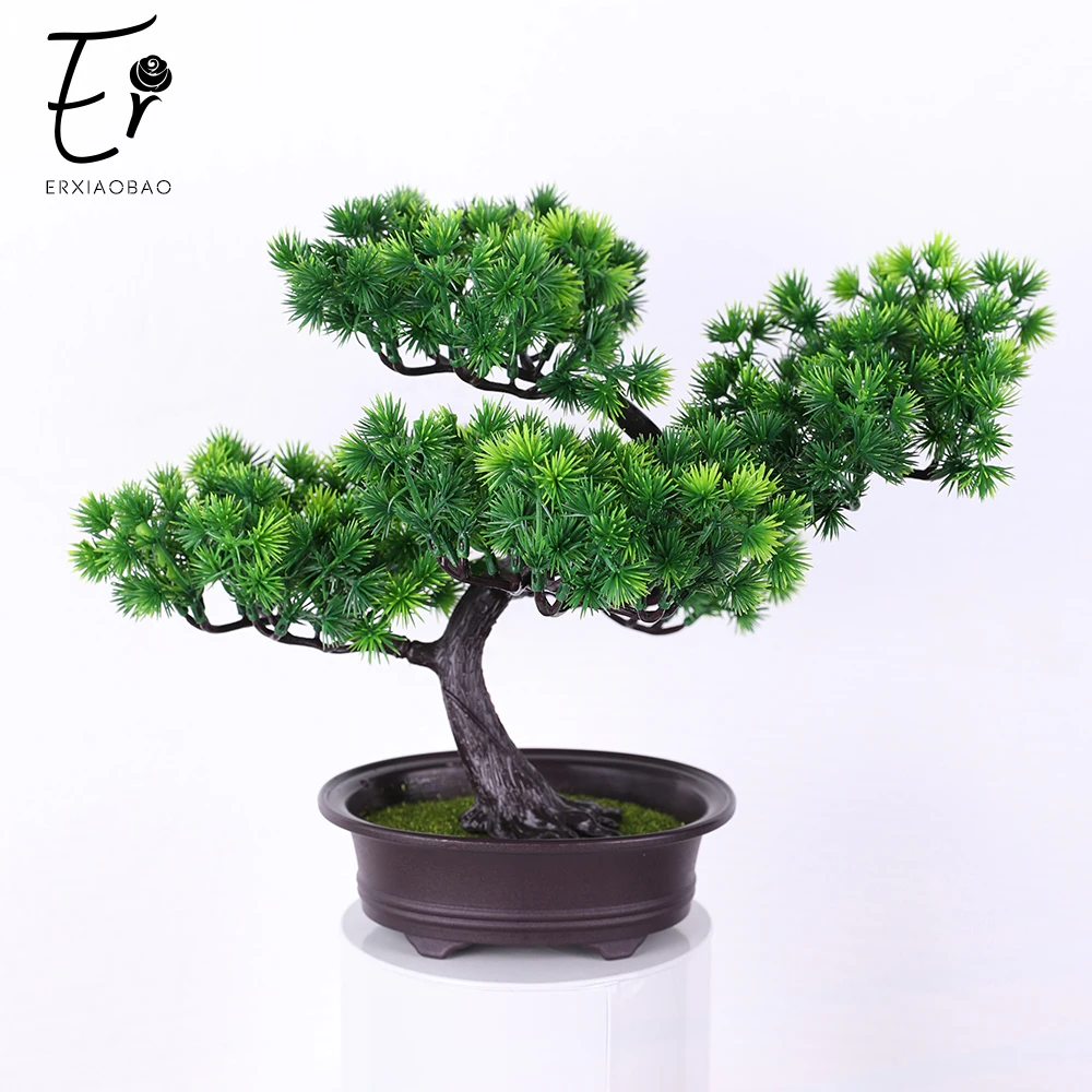 Erxiaobao Fake Pine PP Artificial Tree Plants with Plastic Pot