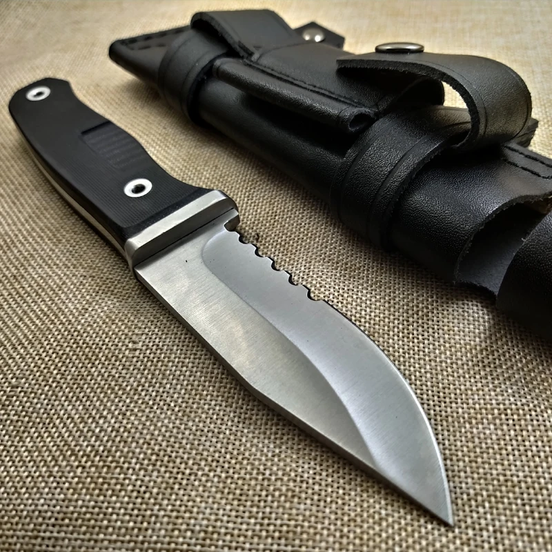 Нож для выживания D2 стальное лезвие Походный нож Инструменты Все края/пила половина охотничьи ножи и VG-10 ручка карманный нож и кожаная оболочка
