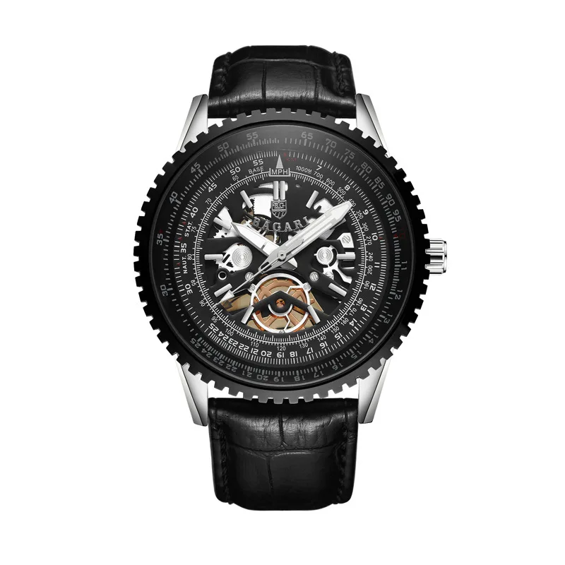 

Bagari Table Watch Fashion Hot Selling Table Men Hollow out Waterproof Night Light Genuine Leather Watch