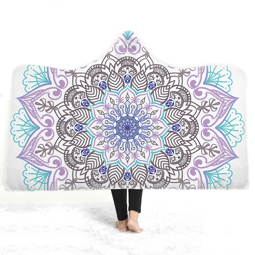 

India Mandala Series Hooded Blanket Thickening Double-deck Plush For Adults Kids Sherpa Fleece Blanket Warm Throw Home Blanket