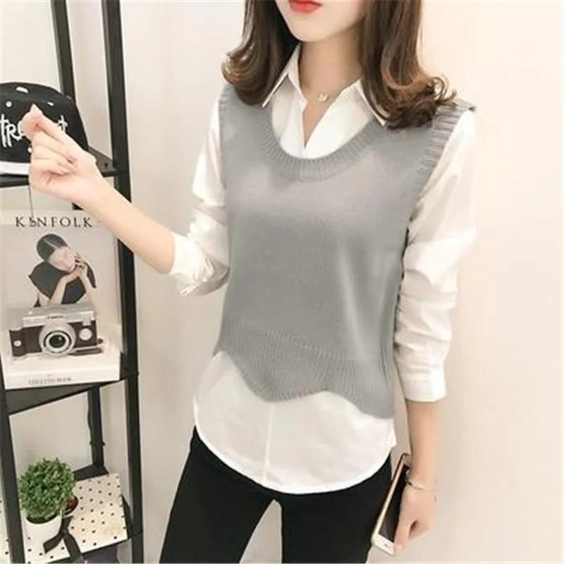 Фото Cotton Large Size Women's Vest Winter School Girls Vests V-Neck Knitted Female Spring Knit Waistcoat for Women Sweater | Женская