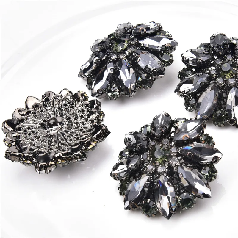 black diamond 2 шт. сплав большой 4 см круглая норковая пуговица со стразами кожаные манжеты корсаж декоративные пряжки пальто куртка Кристалл пуговицы - Цвет: black diamond