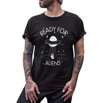 

Ready For Alien T-shirt UFO Take Away Your Heart Funny Black Summer Tops Tee Homme 100% Cotton Tshirt