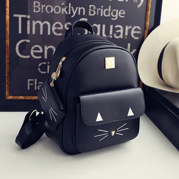 

New pu cartoon kitten backpack girl fashion wild college style student bag backpack