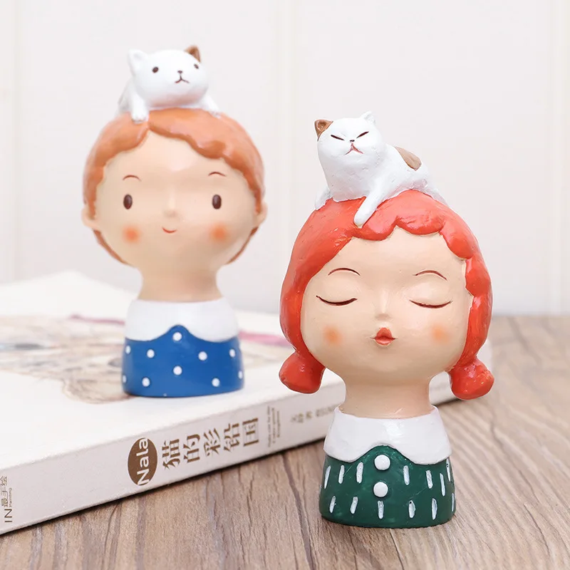 

1pc Little Girl Boy Ornament Resin Fairy Garden Figurine Cake Decoration Craft Rabbit Kitten Cat Gift