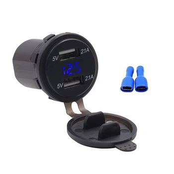 

Dual USB Charger Socket Adapter Voltage Monitor With Waterproof Dust Cover Power Socket For 12-24v Boat Car Motorcycle