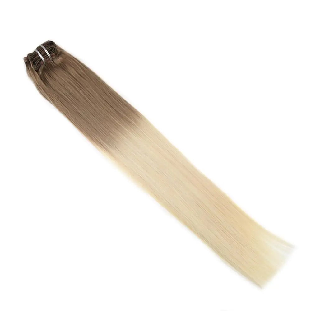 Moresoo Clip in Hair Extension Full Head Ombre Color 7PCS 100g 16-24inch Machine Remy 100% Real Human Hair