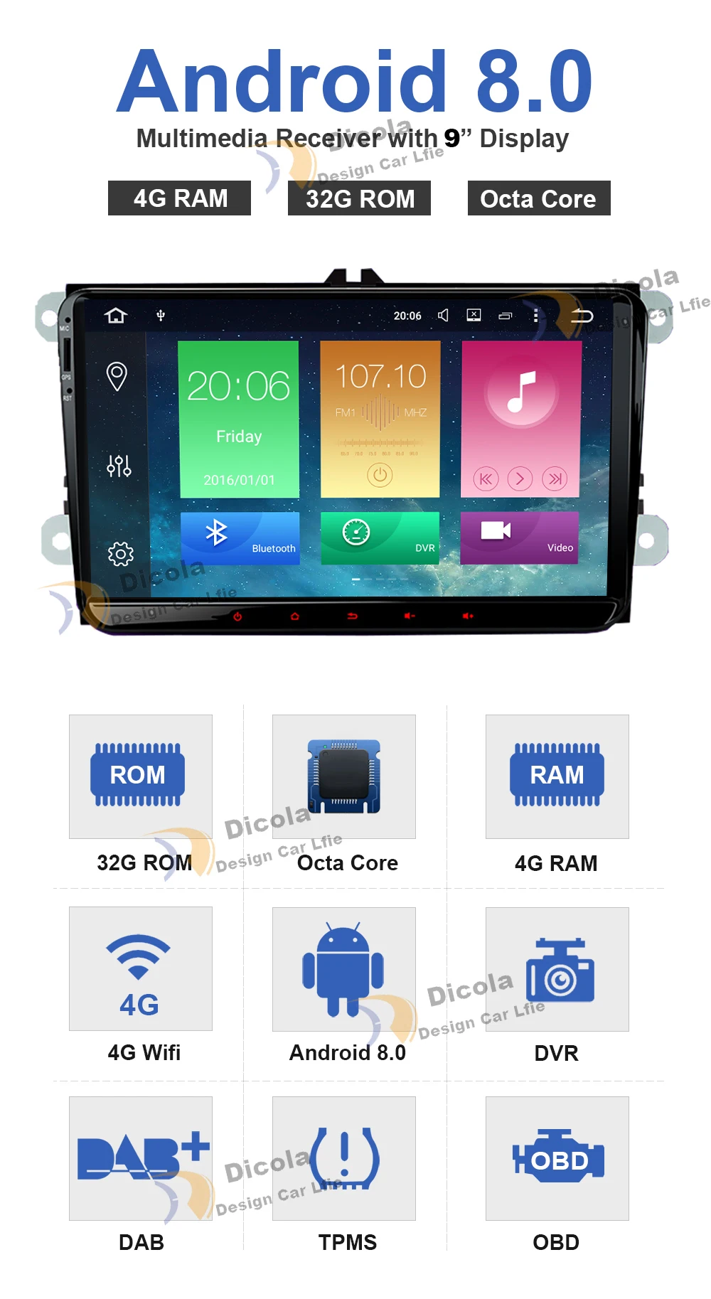 Восьмиядерный " ips HD Android 8,0 автомобильный dvd-плеер gps навигация радио для VW JETTA Tiguan Passat B6 Touran Caddy Amarok Golf EOS