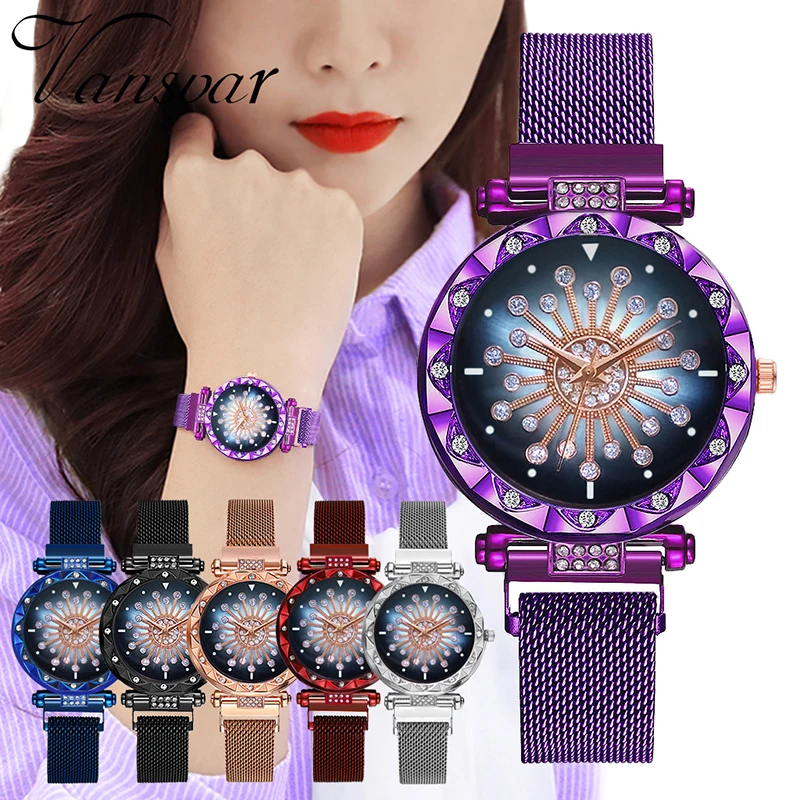 

Luxury Crystal Purple Watch Ladies Quartz Dress Wristwatches Fashion Women Diamond Magnet Waterproof Bracelet Clock reloj mujer