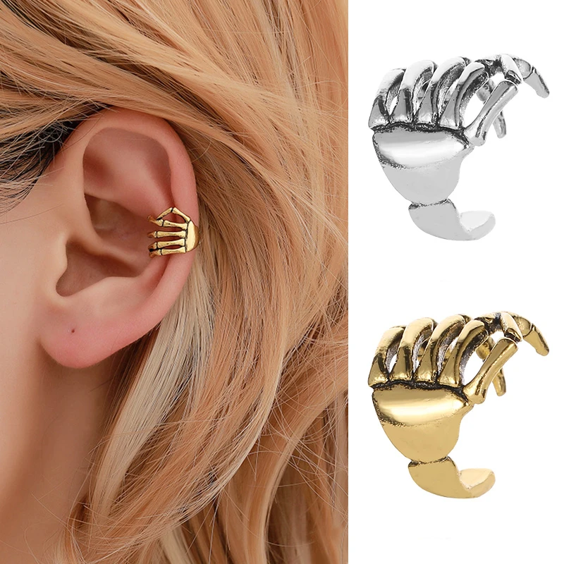 Identificar borracho resultado Pendientes con forma de mano de calavera Punk para mujer, aretes de Clip de  Color plateado, sin Piercing, klipsy na uszy|Pendientes de clip| -  AliExpress