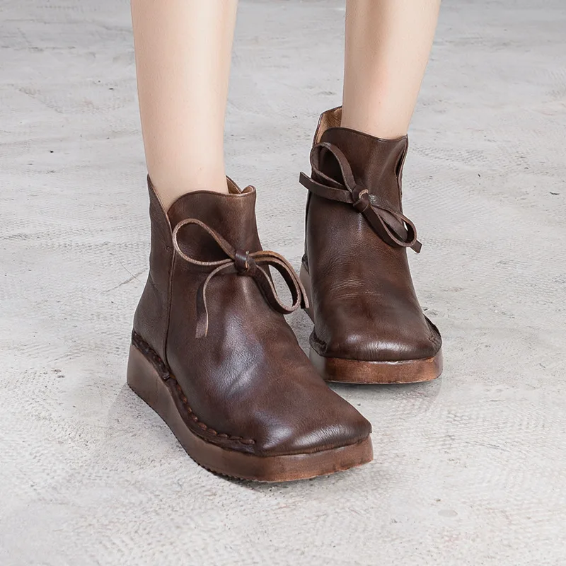 

Artdiya Original Women Shoes Girl Genuine Leather Autumn and Winter 2019 Retro Handmade Square Toe Zipper Thick Sole Ankle Boots