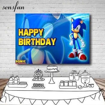 

Sensfun Sonic Birthday Party Backdrops For Photo Studio Blue Boys Cartoon Photography Backgrounds Cake Table Decor