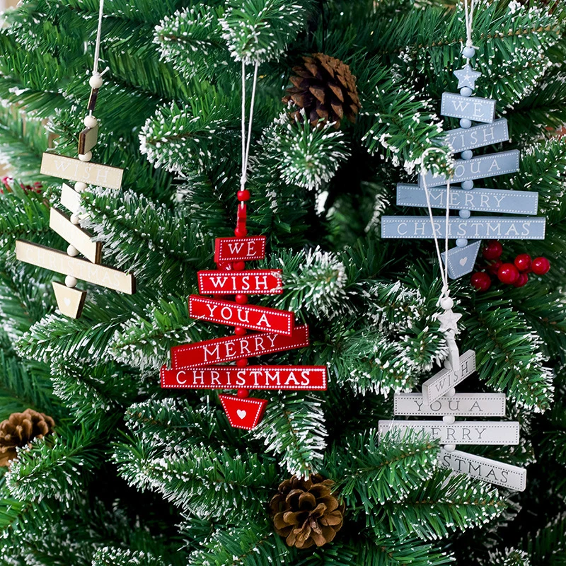 

Fashion Xmas Tree Pendant Decor Wooden Tree-shaped Hanging Ornament Fashion Home Party Decoration DIY Plaque Christmas