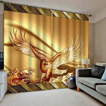 

Customized size Luxury Blackout 3D Window Curtains For Living Room golden blackout fly curtain